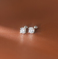 wholesale S925 Silver Summer Korean Style Four-Prong Single Diamond Threaded Pearl Ear Studs Minimalist Personalized Ear Accessories M04203-S925 silver pair 925 silver