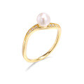 wholesale 925 Silver Gold Plated, Japanese and Korean Style Minimalist and Elegant Natural Freshwater Pearl Wave Ring for Women, OL Aloof Fashion Ring-0-1