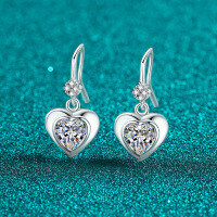 S925 Sterling Silver Full Moissanite Heart Stud Earrings-2.08-carat pure Mozambique  925 silver