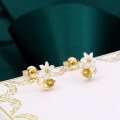 wholesale 925 Sterling Silver Japanese Fresh Style Shell Flower Citrine Petal Earrings Hypoallergenic for Fashion OL, Drop Shipping-0-2