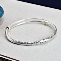 wholesale 999 Silver Chinese-style Text Blessing Wish Push-Pull Bangle for Women, Pure Silver Retro Minimalist Niche Ethnic Bracelet-Single piece (approximately 17 grams) 1000197 pure silver