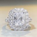 wholesale S925 Sterling Silver Ladies' Radiance Cut Ring with 3-Carat High-Carbon Diamond Zirconia and Full Pavé Setting-0-3
