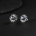 wholesale S925 Sterling Silver New Natural Freshwater Pearl Earrings for Women, Sunflower Design Fashionable and Luxurious High-End Sense-0-1