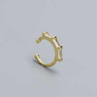 wholesale 925 Sterling Silver Single Stackable Ear Cuffs For Women-Rectangular stone (gold)  925 silver