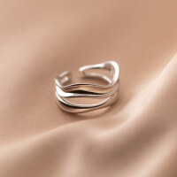 wholesale S925 Sterling Silver Antiqued Multi-Layer Filigree Hollow-Out Ring Unisex Design R00161-S925 silver ring Adjustable opening