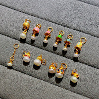 wholesale Sterling Silver Gold Plated Natural Freshwater Pearl Lily of the Valley Drop Pendant Bracelet Necklace DIY Semi-finished Component-Pearl Twist