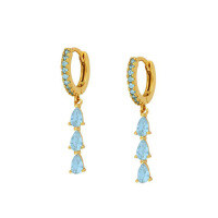 wholesale Metal Material, Japanese And Korean Style, Unique Teardrop Crystal Earrings, Popular At Dongdaemun, High-end Ear Hoops And Ear Clips-Gold-Aquamarine Diamond