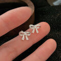 wholesale S925 Sterling Silver Stone-Studded Bow Earrings for Women, Fresh and Minimalist Exquisite Earrings Trendy Accessory-0-0