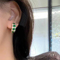 wholesale S925 Silver Women's Fashion Colored Gemstone Artificial Emerald Simulated Diamond Earrings, Daily Wear Retro Style-0-2