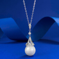 wholesale S925 Silver Synthetic Pearl Necklace 12mm Minimalist Dreamcatcher Pendant Choker with Chain-N450 Pearl Necklace [with chain]  925 Silver