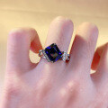wholesale S925 Sterling Silver New 8*10mm Royal Blue Sapphire Square Ring for Women, Luxurious and Stylish-0-3