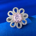 wholesale S925 Sterling Silver New Style 6*6 Floral Pink Diamond Ring for Women, Rose Petal Design, Fashionable and Versatile for Daily Wear-0-1