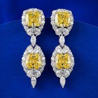 wholesale 925 Silver Stu Jing Jewelry New7*7mm Yellow Diamond Earrings Full Diamond Stud Earrings for Women Cross-border Wish-E382 White Diamond &gt;925 Silver