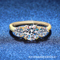 Gold-Plated S925 Silver Women's Ring with 3-Carat Moissanite-0-0
