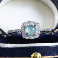 S925 Silver Wholesale Vermeil Blue Aqua Jadeite Square Bag Ring-0-0