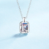 wholesale S925 Sterling Silver Moissanite Women's Necklace, Minimalist Sugar Cube Pendant Square Collarbone Chain, Daily Wear Versatile and Simple-Zircon 5*7mm (emerald cut)