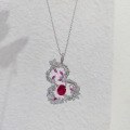 wholesale Metal with retro Chinese-style openwork floral pattern, colored diamonds, and Ruyi gourd pendant necklace, fashionable and elegant collarbone chain-0-2
