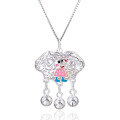 wholesale S990 Sterling Silver Creative Cartoon Children's Jewelry Cute Pig Pendant Necklace Full Moon Gift Wholesale-0-4
