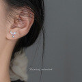 wholesale S925 Sterling Silver Zircon Single Diamond Leaf Earrings, Korean Style Minimalist Ins Fashion Women's Ear Accessories M05398-0-1