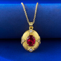 wholesale S925 Gold-Plated Silver Ancient Method Garnet Wire Drawing Pendant Adjustable Chinese Style Gold Necklace-N453 Garnet Brushed Pendant [with chain]  925 Silver