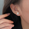 wholesale Sterling Silver Minimalist Four-Leaf Clover Stud Earrings for Women, Dainty and Versatile Fresh Style Ear Accessories Trendy-0-4