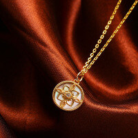 wholesale 925 Silver Four-Leaf Clover Compass Inlaid with White Mother-of-Pearl Necklace for Women, Japanese and Korean Minimalist Niche Design Internet-Famous Collarbone Chain Original-Four-leaf Clover Compass White Shell Pendant 925 Silver