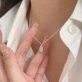 wholesale S925 Sterling Silver Moonstone Oval Necklace for Women, Korean Summer New Arrival, Minimalist and Luxurious Collarbone Chain-0-0