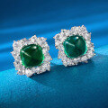 wholesale Sterling Silver New Style Square Faceted Flat Bottom Sugarloaf Emerald 7*7mm Vintage Cluster Stud Earrings for Women with Zircon-0-1