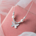 wholesale 925 Sterling Silver Forest-style Sweet Butterfly Beaded Chain Elegant Necklace for Women Y01366-0-1