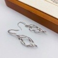 wholesale S925 Sterling Silver Double Twist Wave Minimalist Ear Hooks, Fashionable European American Korean Style Niche Design Long Twisted Floral Silver Earrings-0-5