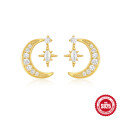 wholesale S925 Sterling Silver Star Moon Pearl Moonstone Diamond Inlaid Stud Earrings,-0-18