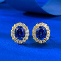 wholesale S925 Sterling Silver Royal Blue 6*8mm Oval Egg-shaped Stud Earrings, Daily Fashion Style-0-0