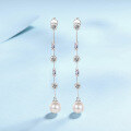 wholesale S925 Sterling Silver Moissanite Earrings for Women, Freshwater Pearl Ear Accessories, Long Drop Style, Versatile and Elegant Dangle Earrings, Ready to Ship Wholesale-0-5