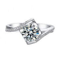 S925 Sterling Silver Moissanite Women's Twist Shank Angel's Kiss Proposal Ring-1 carat (VVS1 grade Moissanite)  Hong Kong number 17