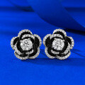 wholesale S925 Sterling Silver Live New Arrival Camellia Earrings 50mm Round White Diamond Flower Bud Ear Jewelry-0-0