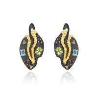 wholesale 925 Silver Italian Designer Craft Gemstone Earrings, Vintage Style High-End Natural Colored Gemstone Stud Earrings-Colored gemstone earrings