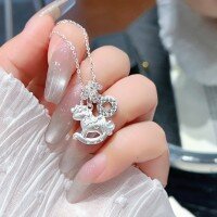 wholesale  990 Sterling Silver Swinging Rocking Horse Pendant with Zircon Necklace for Women, Minimalist and Elegant, Small and Exquisite Collarbone Chain-DMXXL042-3 990 Silver (Silver)
