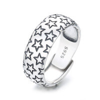 wholesale S925 Sterling Silver Wide Braided/Star Wide Surface Retro Antique Thai Silver Ring Hip Hop Punk-608J/approx. 4.3g Adjustable opening