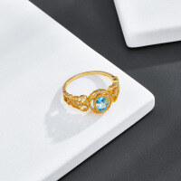 wholesale S925 silver gold-plated, Dunli features natural blue topaz with a design, offering a sense of-Sky Blue Topaz + White Zirconium Palace Style Ring 15
