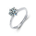 Sterling Silver Moissanite Classic Six-Prong Adjustable Open Ring-0-3