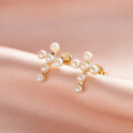 wholesale 925 Sterling Silver European and American Natural Freshwater Pearl Earrings for Women, Small and Minimalist Cross Stud Earrings, Versatile and Unique-0-3