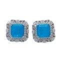 wholesale Metal, Simulated Emerald 7*7 Ear Studs with Full Diamond Surround, Women's Jewelry, Amazon Drop Shipping-0-4
