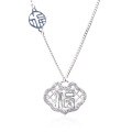 wholesale 999 Silver Chinese Style Hollow Openwork Full Diamond Lucky Ruyi Lock Pendant Necklace, Small and Fashionable Elegant Collarbone Chain-0-4
