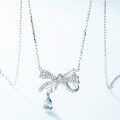 wholesale S925 Sterling Silver Fashionable and Unique Bow Full-Zircon Teardrop Topaz Necklace Snowflake Necklace for Women Christmas Gift-0-1