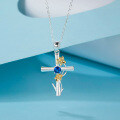 S925 Silver Cross Pendant with Pink Diamond and Sapphire Wholesale-0-14