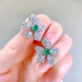 wholesale S925 Silver New European Style Simulated Emerald Earrings, Elegant Stud Earrings with Micro-Pave Setting-0-3