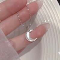 wholesale S925 Sterling Silver Ins Style Diamond-Inlaid Shell Moon Necklace Elegant Design Necklace Y01215-S925 Silver Necklace 925 Silver