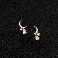 wholesale S925 silver stud earrings with a delicate curved moon design, fashionably simple and set with diamond droplets for a sweet look, G9894-0-2