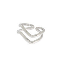 wholesale S925 Sterling Silver Korean Version Ins Minimalist Double-Layer Line Wave Pattern Open Ring for Women-Platinum [No. 13/Adjustable] Opening adjustable