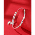 wholesale 999 Pure Silver Lily of the Valley Silver Bracelet for Women with Bells, Hemp Pattern, Push-Pull Solid Design, Niche Style-0-3